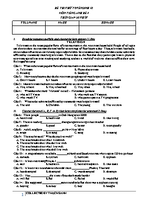 Đề thi thử vào Lớp 10 THPT môn Tiếng Anh - Đề 4 - Sở GD & ĐT Thành phố Hồ Chí Minh